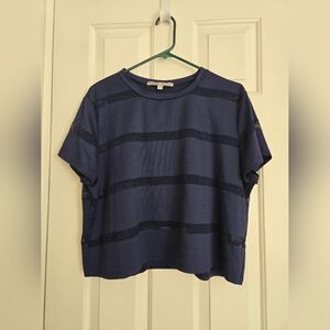 GYPSIES & Moondust Navy Blue XL Crop Top Short Sleeve Ribbed Mesh